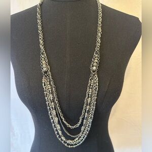 Coldwater Creek Multi Strand Necklace Silver Tone Layered Chain Beaded